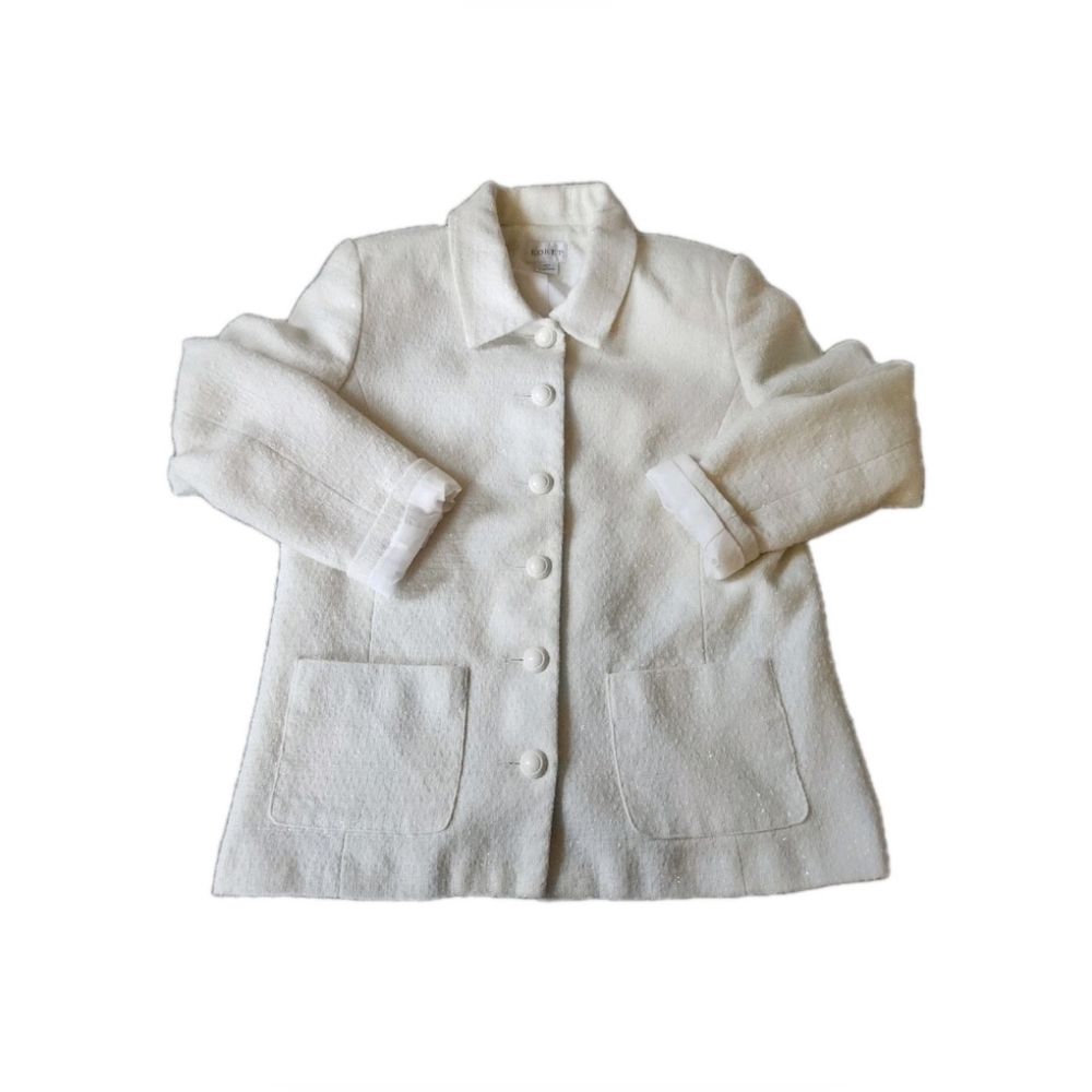 Vintage Sparkly Ivory Koret Blazer‎ Size 12 70s 80s Retro Quiet Luxury Career